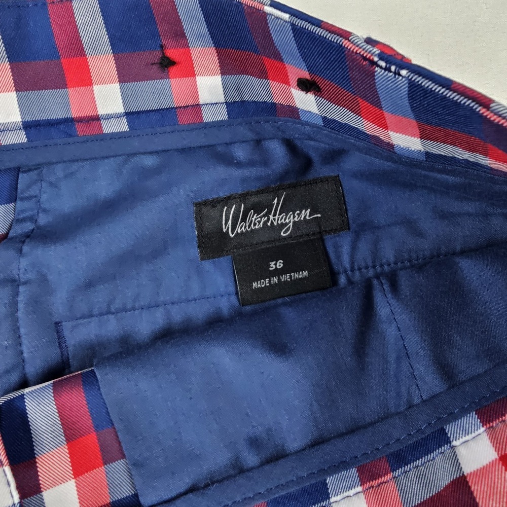 Walter Hagan Shorts Men's Size 36 Red Blue Plaid Flat Front - Picture 2 of 5